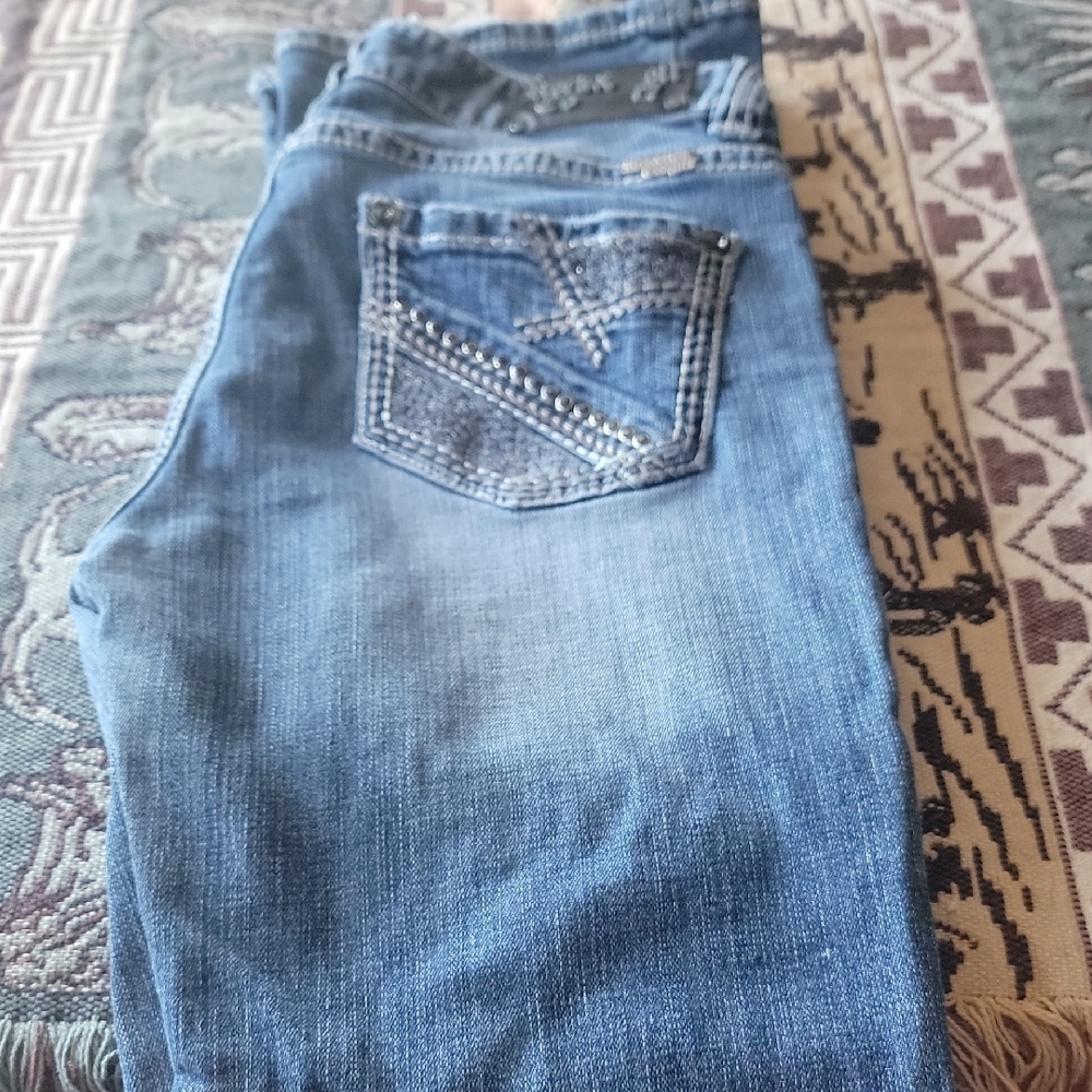 Rock & Roll Cowgirl Pink and Blue Boot Cut Jeans